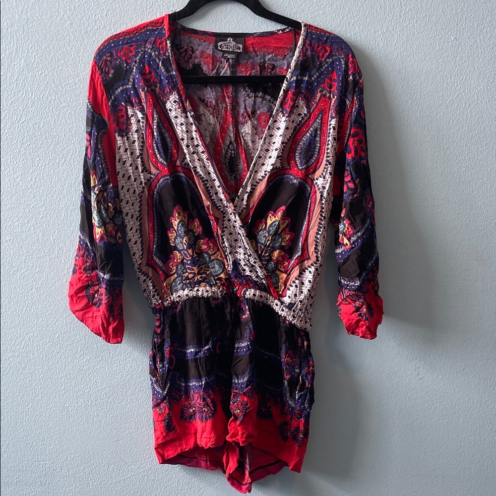 Angie Red Multi Paisley Surplice Romper